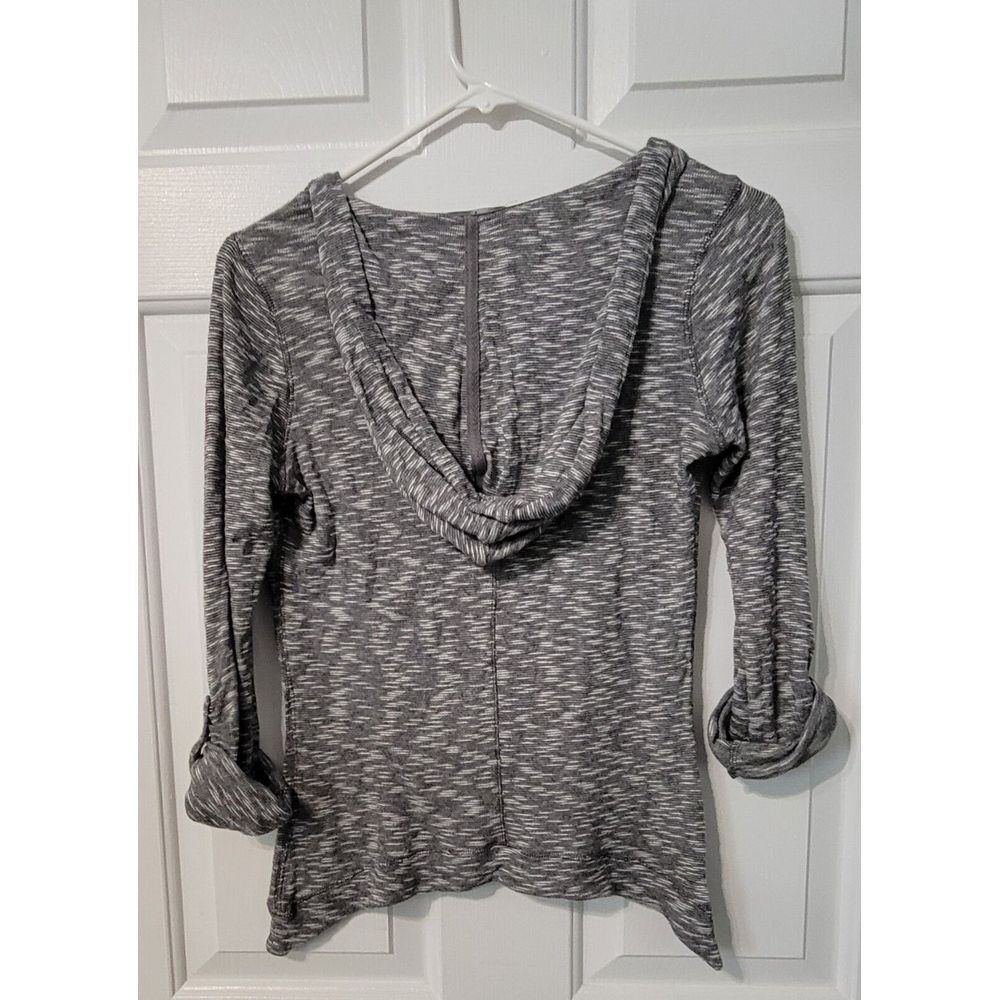 Alo Yoga Cowl Neck Hooded Drawstring Button Knit Top Heathered Gray‎ Size Small - Picture 6 of 10